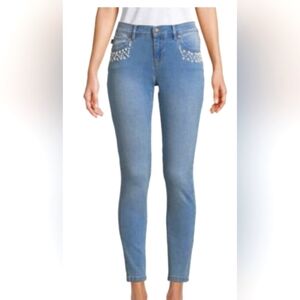 KARL LAGERFELD Light Blue Women Skinny Jeans embroidered with pearl. Size 12